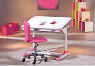 biurko-dla-dziecka, biurko-dziecięce, małe-biurko, biurko-z-regulowanym-blatem, zielono-różowe,