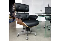Skórzany fotel biurowy Lounge Gubernator czarny / orzech