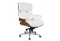 Skórzany fotel biurowy Lounge Gubernator biały / orzech, białe fotele biurowe