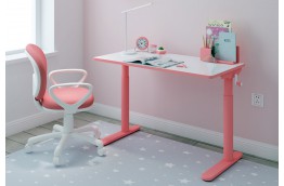 Różowe biurko z regulacją na korbę pilar
