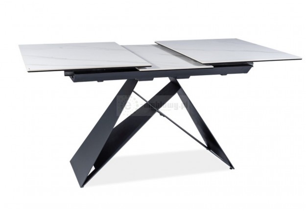 Stół rozkładany, biały blat + czarny 120-160 cm Vagar, stół z marmurowym blatem vagar