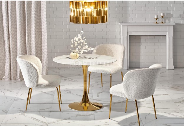 Stół okrągły na złotej nodze 90 cm Casemiro, stół w stylu glamour Casemiro