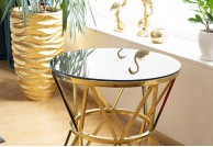 Złoty stolik do salonu clark 50 cm, ława złota okrągła clark, ława okrągła szklana