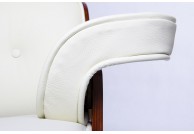 Skórzany fotel gabinetowy lounge biały / orzech, fotele gabinetowe białe ze skóry lounge