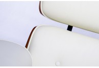 Skórzany fotel gabinetowy lounge biały / orzech, fotele gabinetowe białe ze skóry lounge