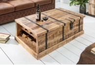 Drewniany stolik kawowy ze schowkiem i miejscem na wino Box Mango, drewniany stolik kawowy Box Mango