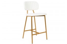 Białe krzesło barowe tapicerowane tkaniną boucle Fabiola / złote nogi
