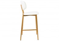 Białe krzesła barowe boucle, hokery barowe na złotych nogach fabiola boucle