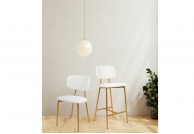 Białe krzesło barowe tapicerowane tkaniną boucle Fabiola / złote nogi