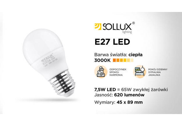 Żarówka LED E27 3000K Ciepła 7,5W 620lm