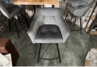 Krzesło barowe szare z aksamitu Euphoria, hokery barowe z aksamitu, hokery 100 cm