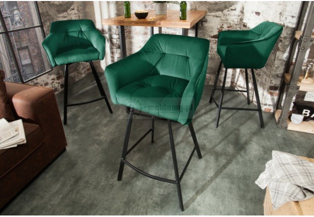 Krzesło barowe zielone z aksamitu Euphoria, hokery zielone, hokery 100 cm, krzesła barowe z aksamitu