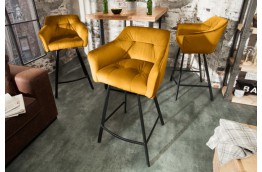 Krzesło barowe żółte z aksamitu Euphoria