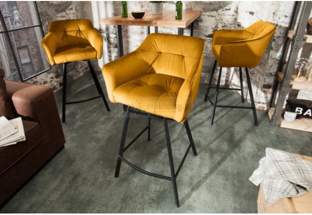 Krzesło barowe żółte z aksamitu Euphoria, krzesła barowe żółte, hokery 100 cm,