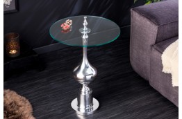 Stolik kawowy okrągły, szklany na srebrnej nodze Abstract