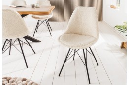 Krzesła tapicerowane boucle kremowe Reya