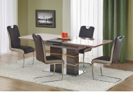 stół lakierowany, stół do salonu, nowoczesny stół, stół brązowy, stół w połysku, stół z krzesłami