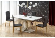 Stół rozkładany biało złoty 160 - 200 cm Galardo, stoły rozkładane białe, stoły rozkładane do jadalni