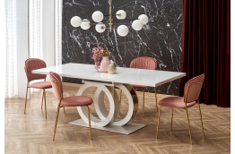 Stół rozkładany biało złoty 160 - 200 cm Galardo, stoły rozkładane białe, stoły rozkładane do jadalni