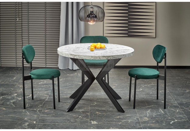 Stół okrągły rozkładany Peroni 100 - 250 cm biały marmur / czarny, stoły okrągłe rozkładane