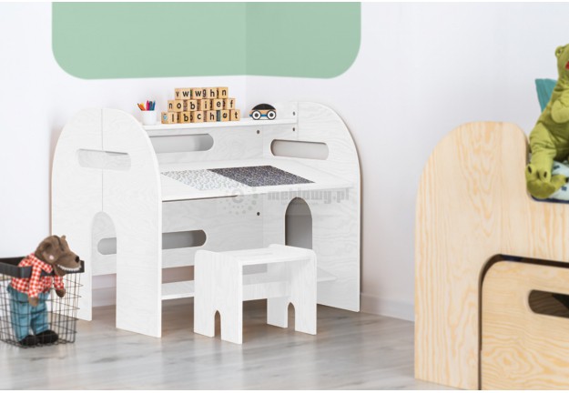 Biurko dziecięce drewniane Mundo, drewniane biurko dla dzieci mundo, biurka do pokoju dziecka, białe biurko dziecięce