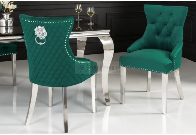 Zielone krzesła z kołatką Castle Deluxe/ srebrne nogi, krzesła glamour zielone