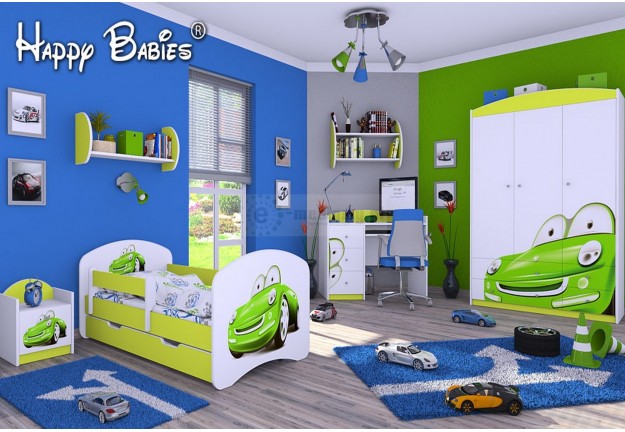 meble, łóżko dla dziecka, łóżko dla chłopca, łóżko dziecięce samochód zielony, zielone łóżko dla chłopca, aranżacja