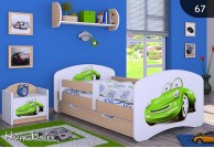 meble, łóżko dla dziecka, łóżko dla chłopca, łóżko dziecięce samochód zielony, grusza jasna łóżko dla chłopca