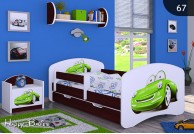 meble, łóżko dla dziecka, łóżko dla chłopca, łóżko dziecięce samochód zielony, wenge łóżko dla chłopca