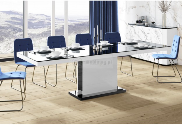 Stół rozkładany nowoczesny 160 - 256 cm Modica, czarnp biały stół lakierowany