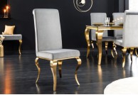 Szare krzesło na złotych nogach Modern Barok, szare krzesła glamour