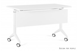 Białe biurko na kółkach z panelem maskującym Yumi S