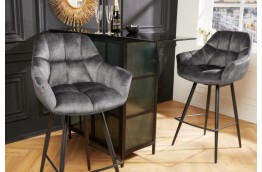 Krzesło barowe szare Papillon / aksamit / obrotowe siedzisko