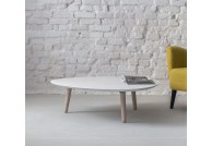 Stolik kawowy drewniany biały Contrast Pick, ława biała do salonu, ława drewniana biała