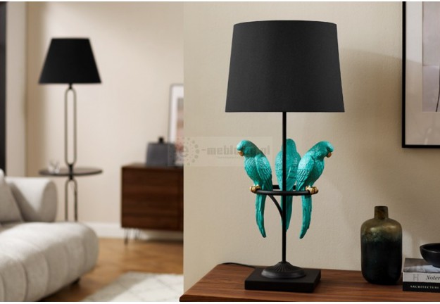 Lampka stołowa Parrot,  lampka stołowa z papugami Parrot, lampki czarne do sypialni, lampki stołowe