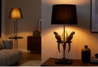 Lampka stołowa Parrot, lampka stołowa z papugami Parrot, lampka dekoracyjna czarna