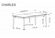 10 osobowy stół rozkładany 180-260 cm Charles, stół do jadalni rozkładany charles