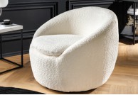 Fotel biały boucle Teddy, fotel obrotowy 360 biały, fotel biały teddy, fotel do salonu biały teddy, fotel do