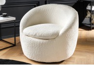 Fotel biały boucle Teddy, fotel obrotowy 360 biały, fotel biały teddy, fotel do salonu biały teddy, fotel do
