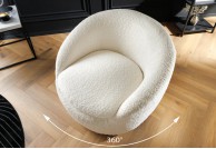 Fotel biały boucle Teddy, fotel obrotowy 360 biały, fotel biały teddy, fotel do salonu biały teddy, fotel do