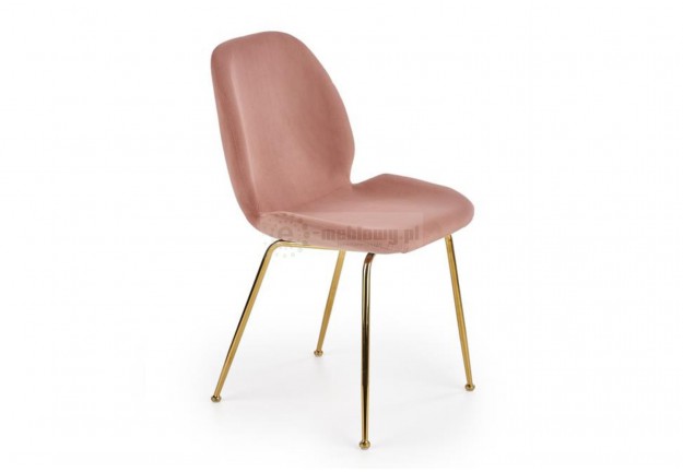 różowe krzesło ze złotymi nogami w stylu glamour z tkaniny aksamitnej aiken, krzesła do salonu