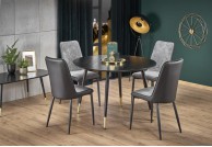 okragły stół czarny do salonu o średnicy 120 cm ze złotymi wykończeniami Embos, stół i krzesła