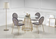 szklany, okrągły stół do salonu na złotej nodze w stylu glamour liverpool,szklany stół 120 cm