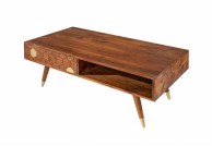 drewniany stolik kawowy ze złotymi dodatkami w stylu retro Mystic Living 117 cm, z szufladami retro style