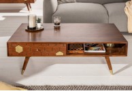 drewniany stolik kawowy ze złotymi dodatkami w stylu retro Mystic Living 117 cm, z szufladami retro style