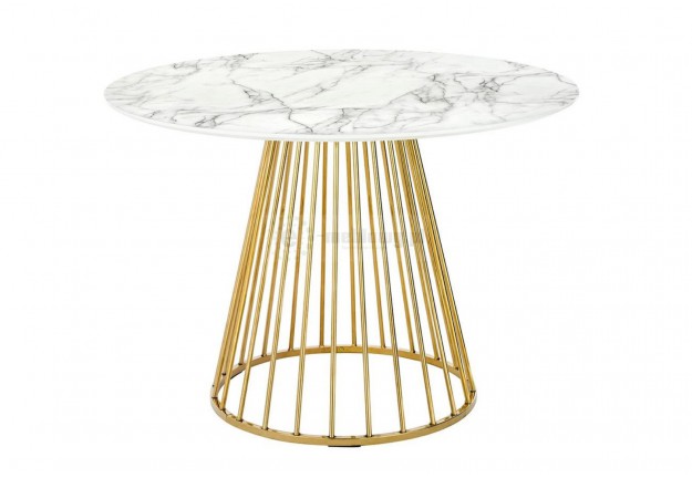 stół w stylu glamour z blatem z efektem marmuru Glam Marble, stół na złotej nodze