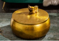 okrągły, złoty i srebrny stolik do salonu w stylu orientalnym Orient Expres, stolik 70 cm ze schowkiem