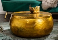 okrągły, złoty i srebrny stolik do salonu w stylu orientalnym Orient Expres, stolik 70 cm ze schowkiem