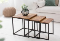 zestaw trzech stolików drewnianych w stylu industrialnym Elements,stoliki kawowe,wsuwane stoliki