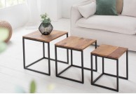 zestaw trzech stolików drewnianych w stylu industrialnym Elements,stoliki kawowe,wsuwane stoliki